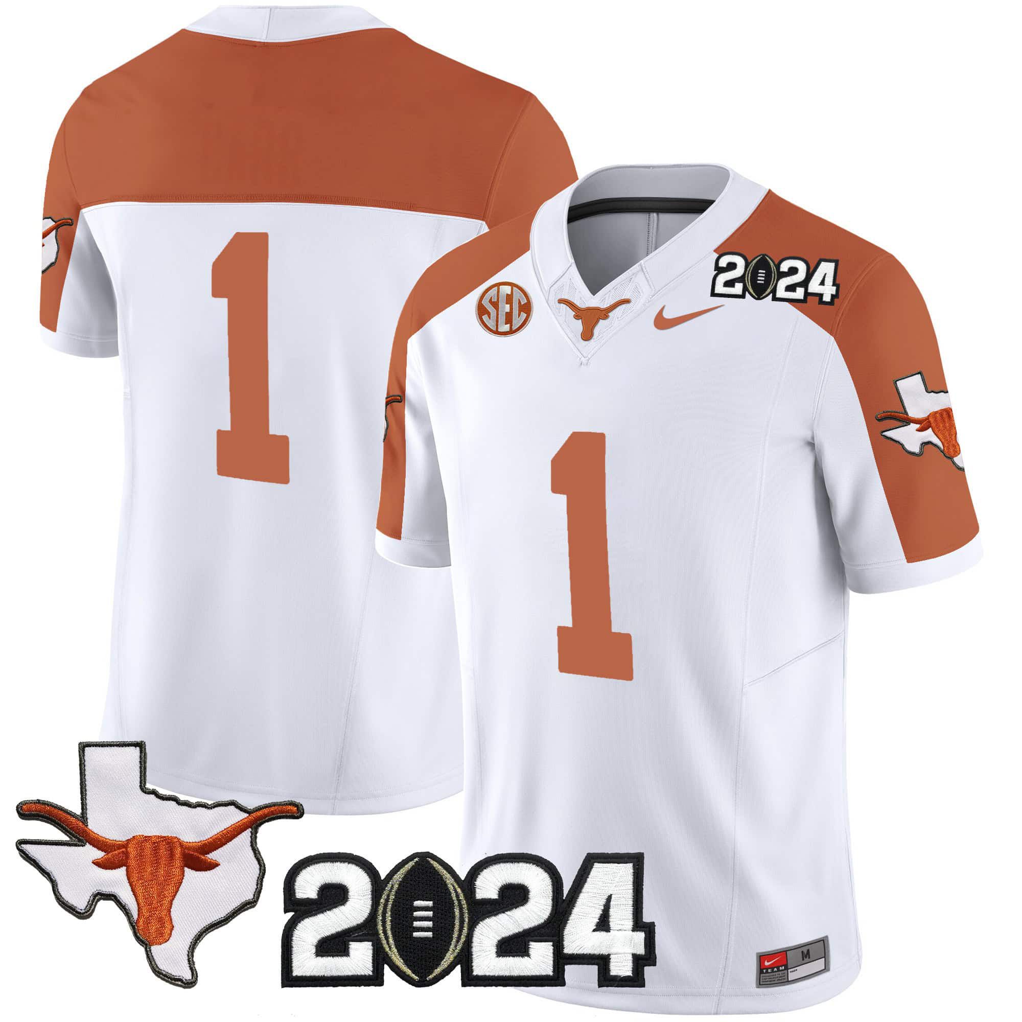 Men Texas Longhorns #1 No Name White 2024 Nike Vapor Limited NCAA Jersey style 1->indianapolis colts->NFL Jersey